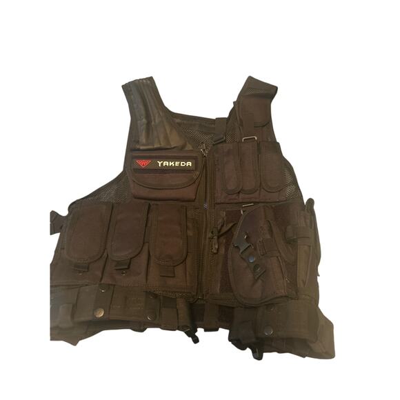 New Yakeda Black Fully Adjustable Tactical Vest Pockets Front Zipper Hook/Loop - Picture 1 of 3